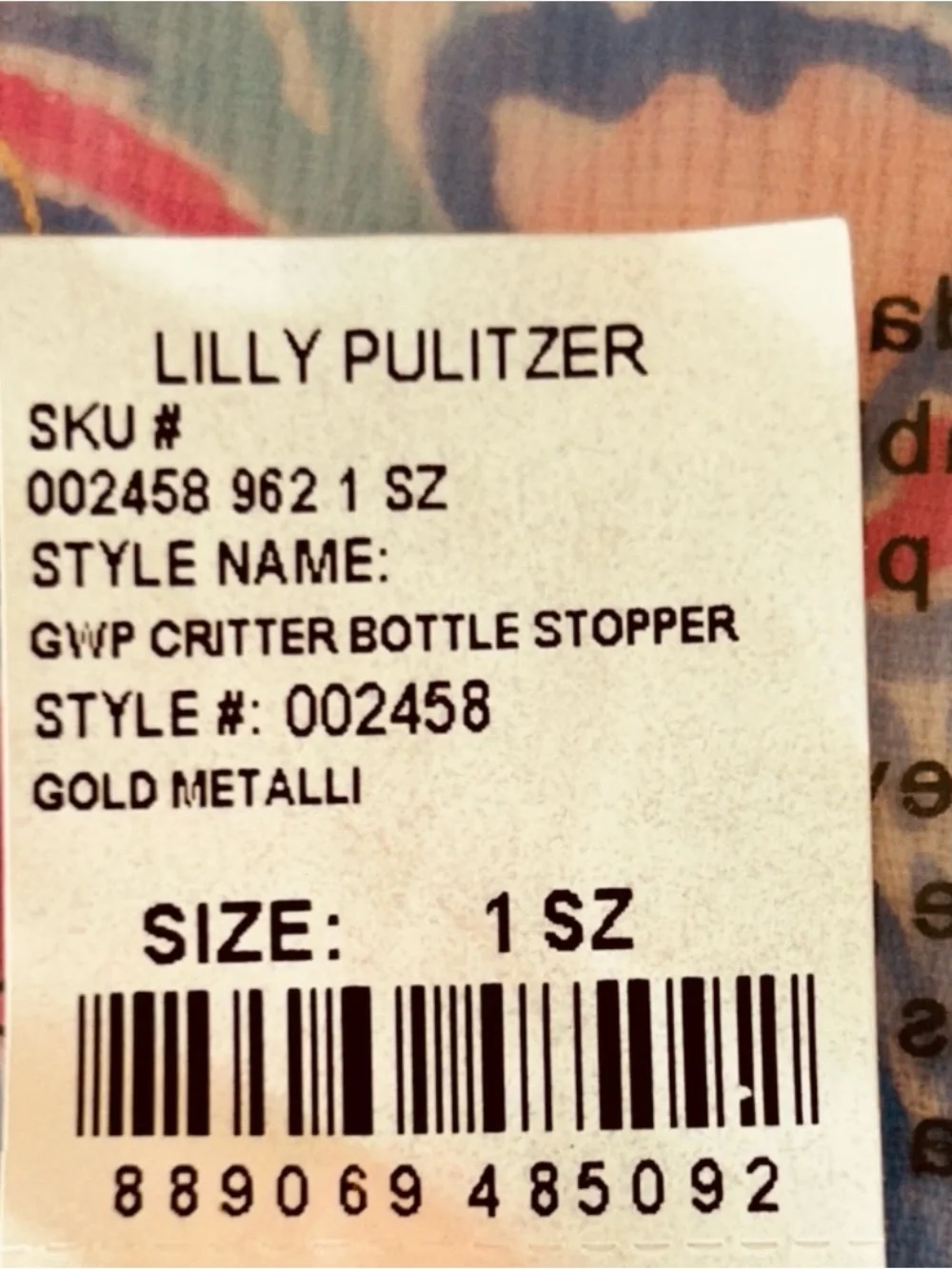 Lilly Pulitzer Gold Elephant Critter Wine Bottle Stopper GWP 002458